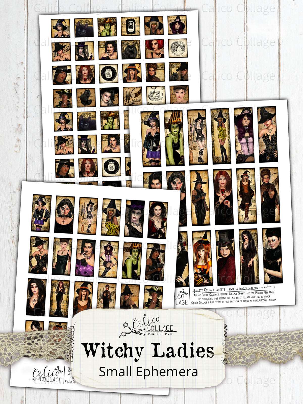 Witchy Ladies Small Ephemera Pack, Printable Witch Ephemera