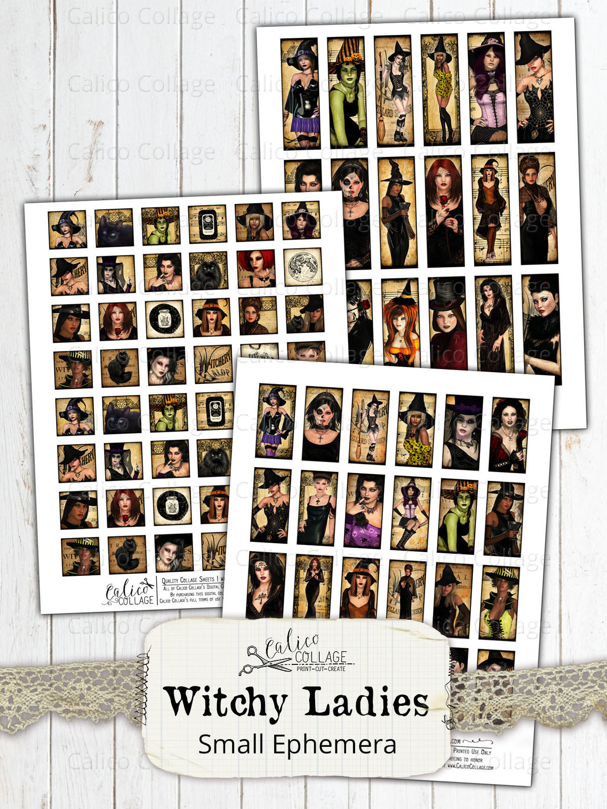 Witchy Ladies Small Ephemera Pack, Printable Witch Ephemera