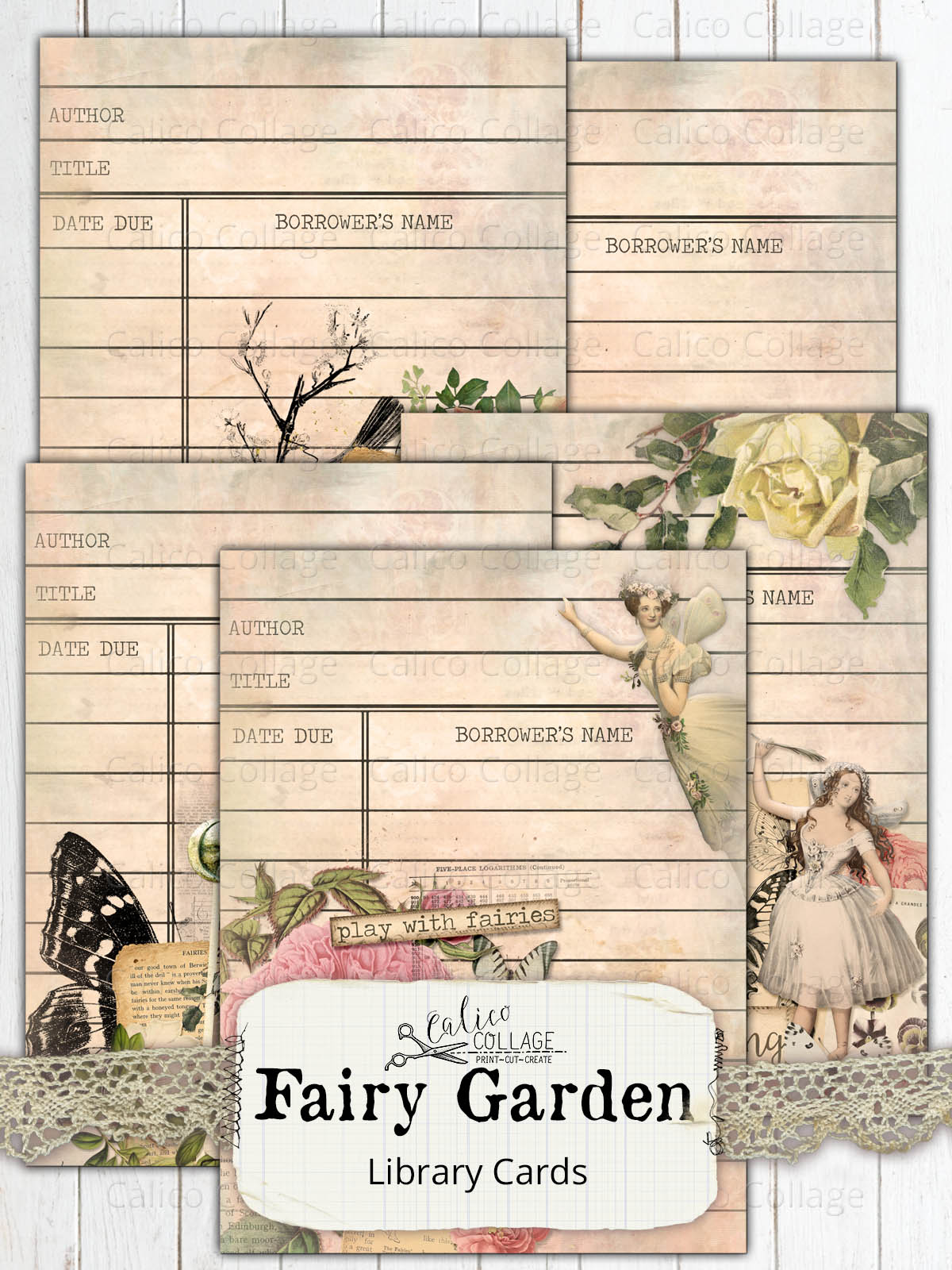 Fairy Garden Vintage Library Cards