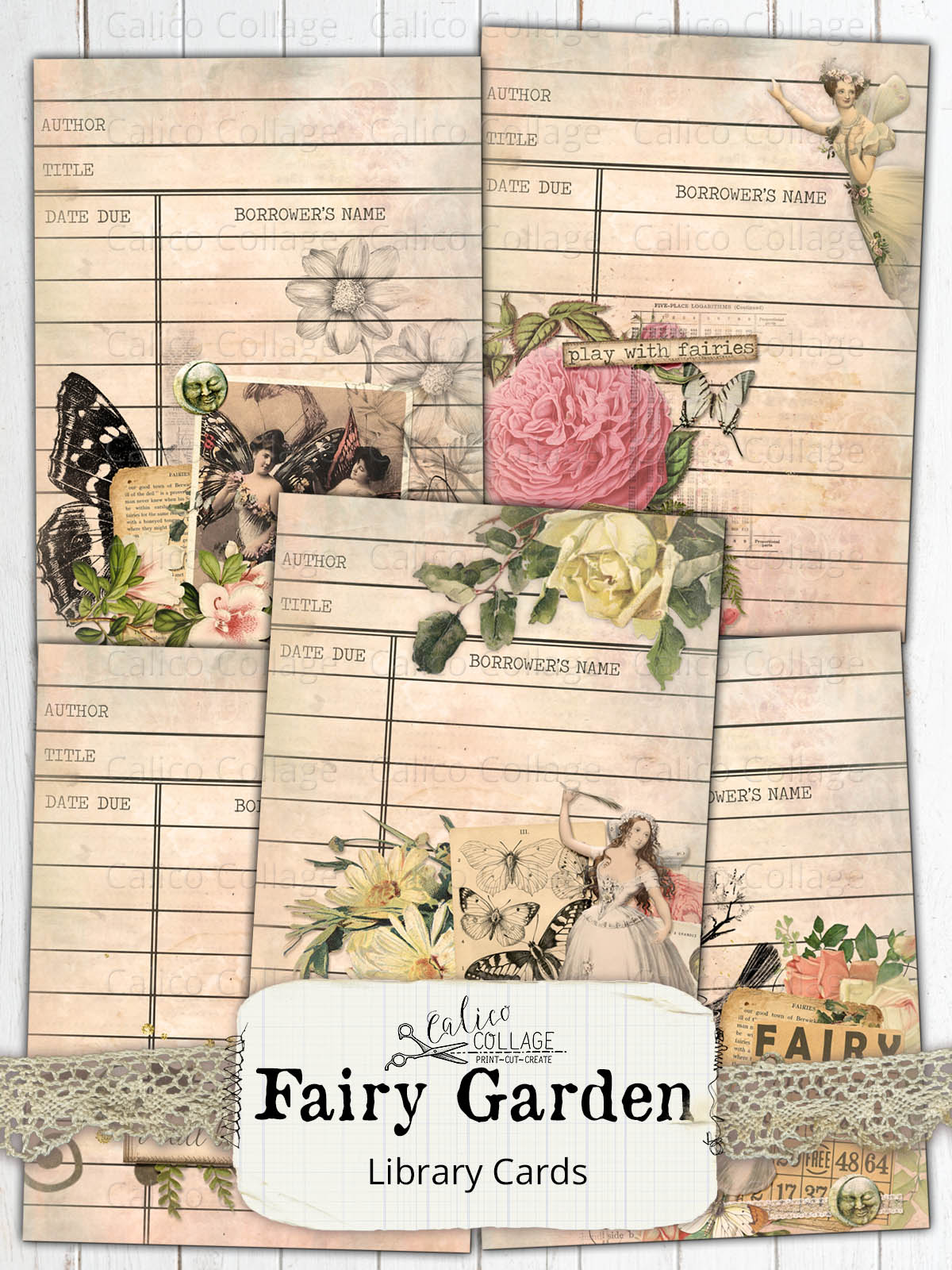 Fairy Garden Vintage Library Cards