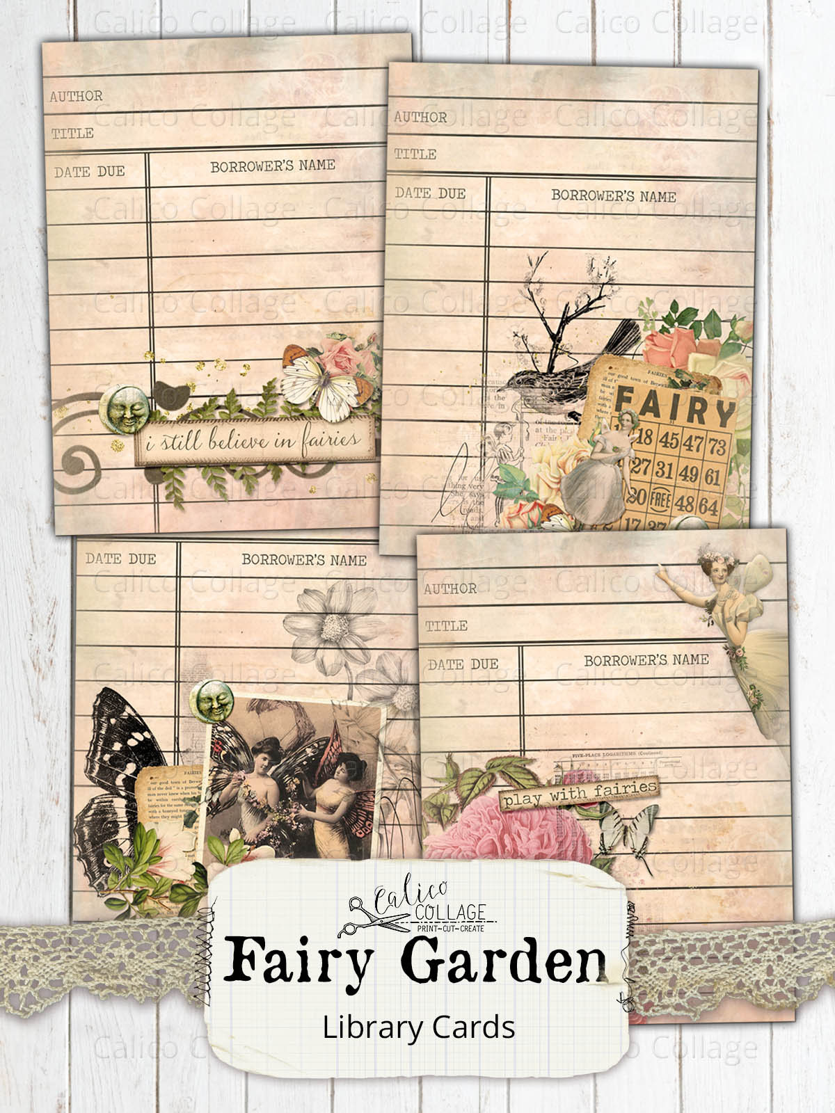 Fairy Garden Vintage Library Cards