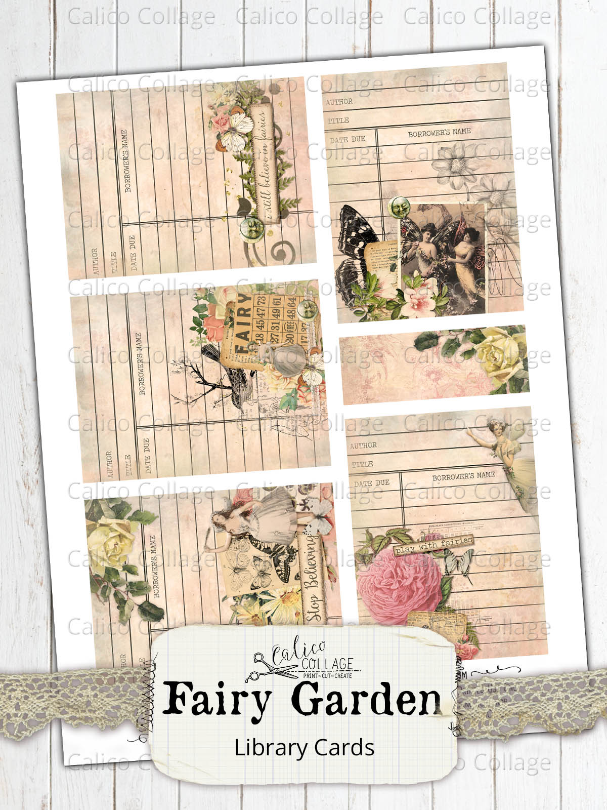 Fairy Garden Vintage Library Cards