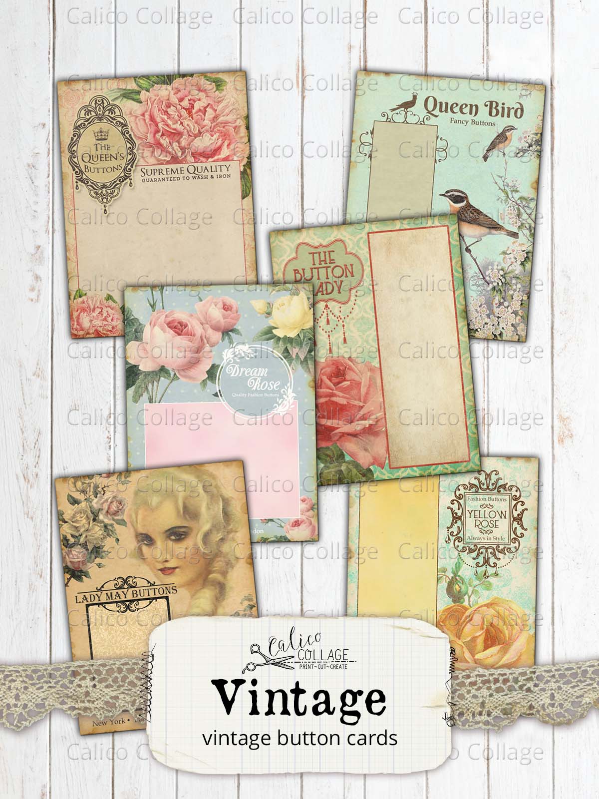 Printable Vintage Style Button Cards