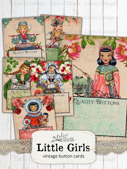Little Girl Printable Button Cards