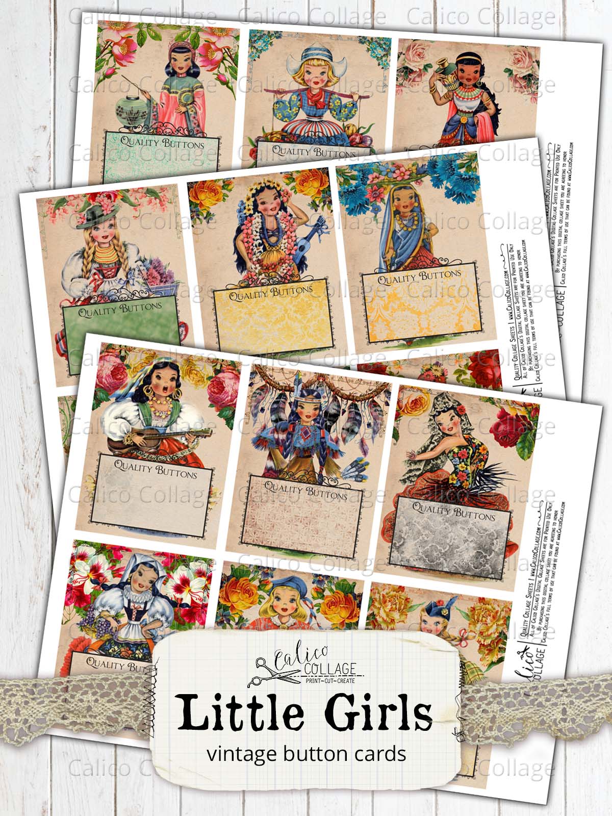 Little Girl Printable Button Cards