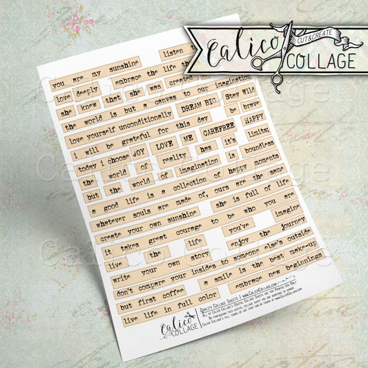 Positive Words & Sayings, Printable Mixed Media Words