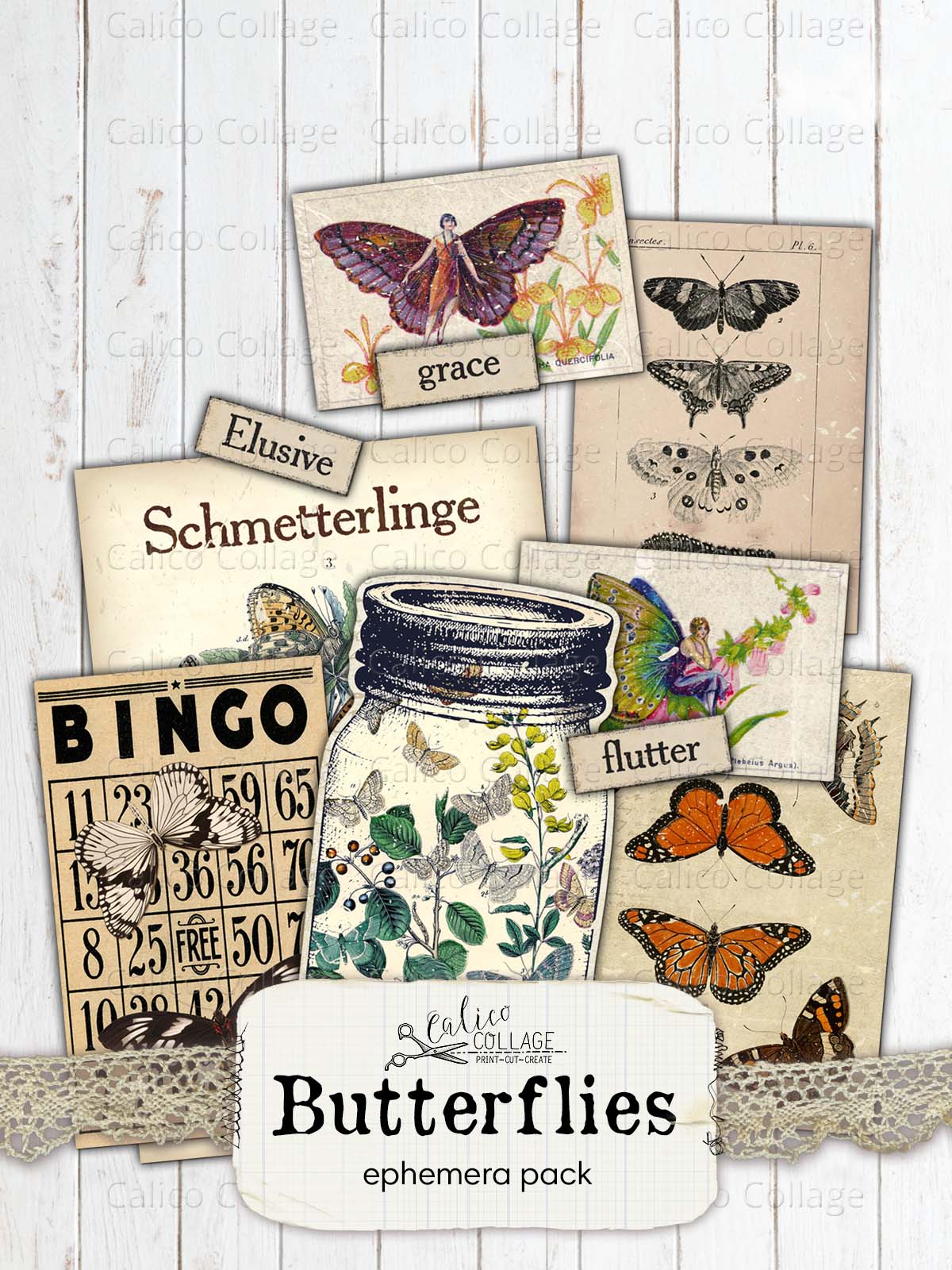 Butterfly Ephemera, Junk Journal Printable – CalicoCollage