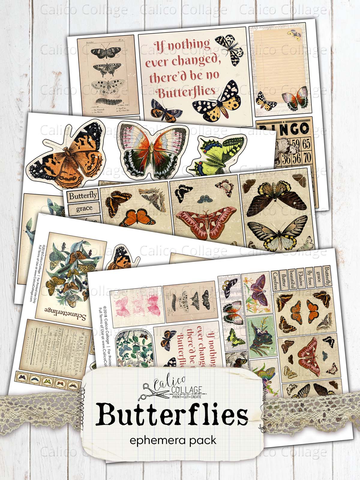 Butterfly Ephemera, Junk Journal Printable