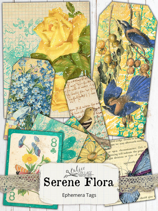 Serene Flora Junk Journal Tags