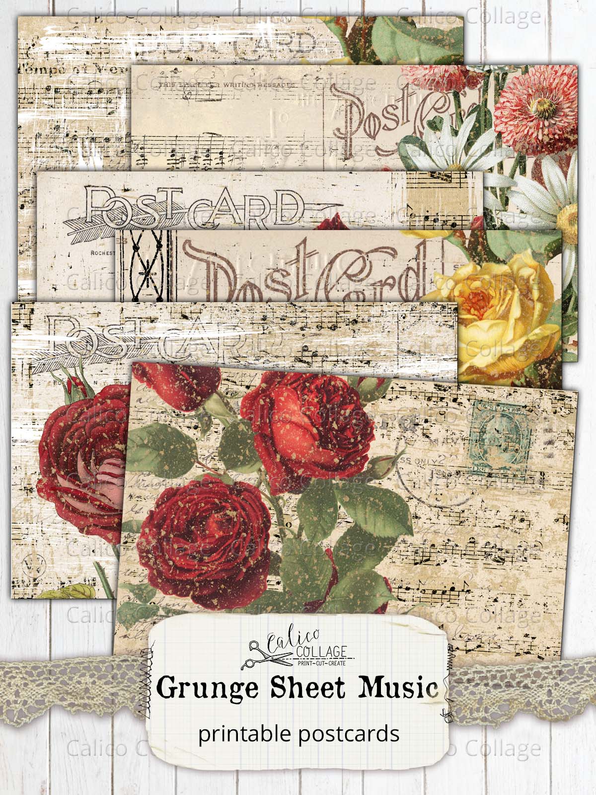 Grunge Sheet Music Postcards