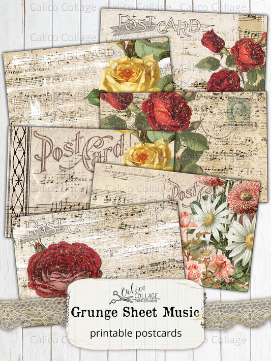 Grunge Sheet Music Postcards