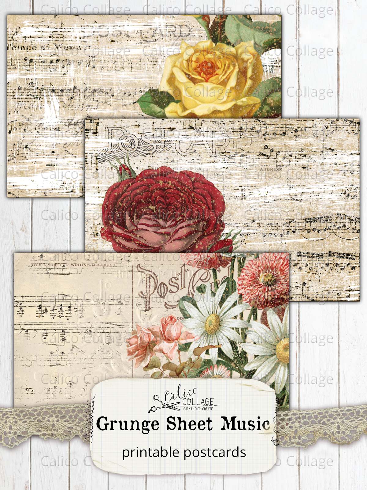 Grunge Sheet Music Postcards