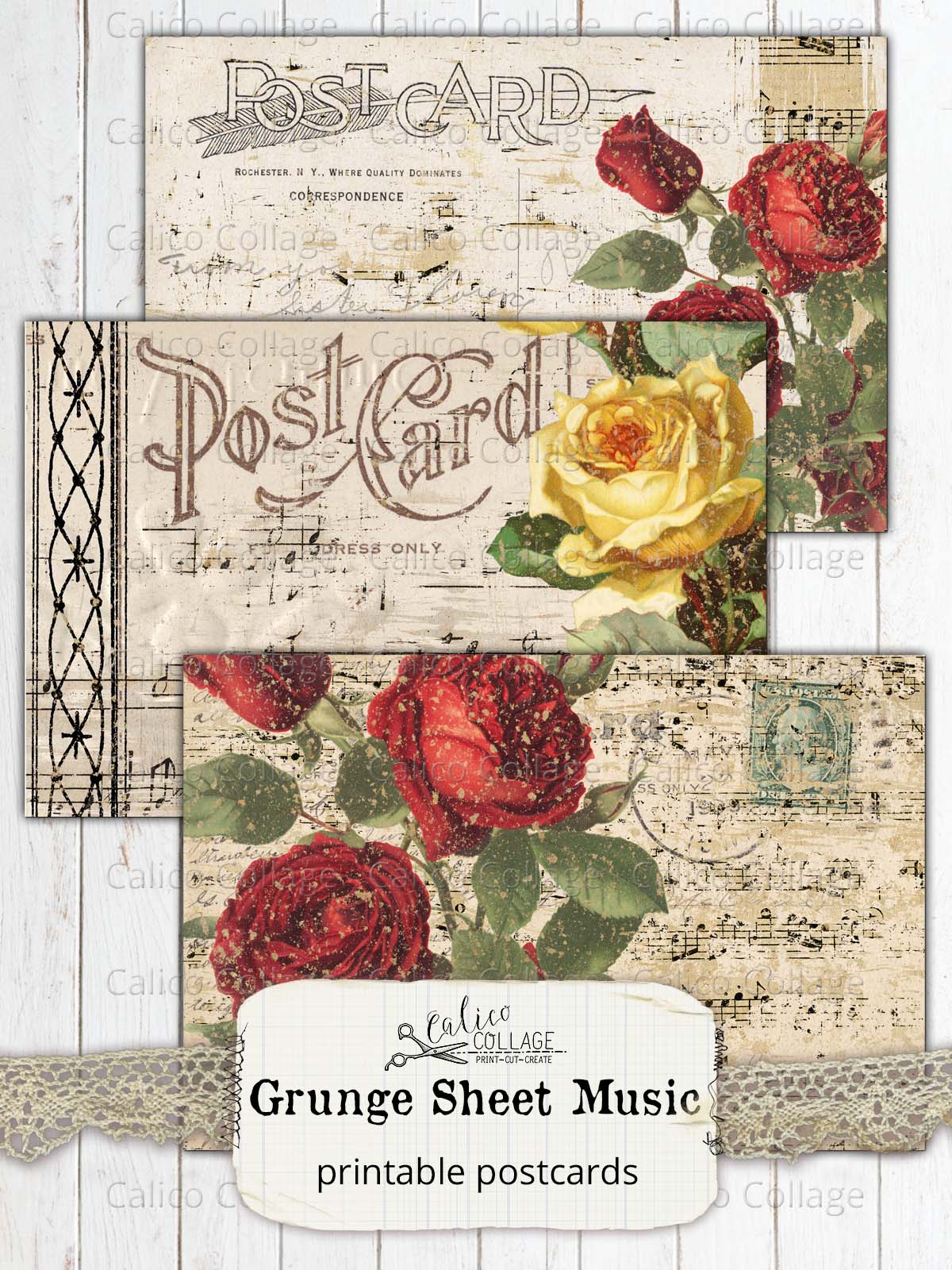 Grunge Sheet Music Postcards