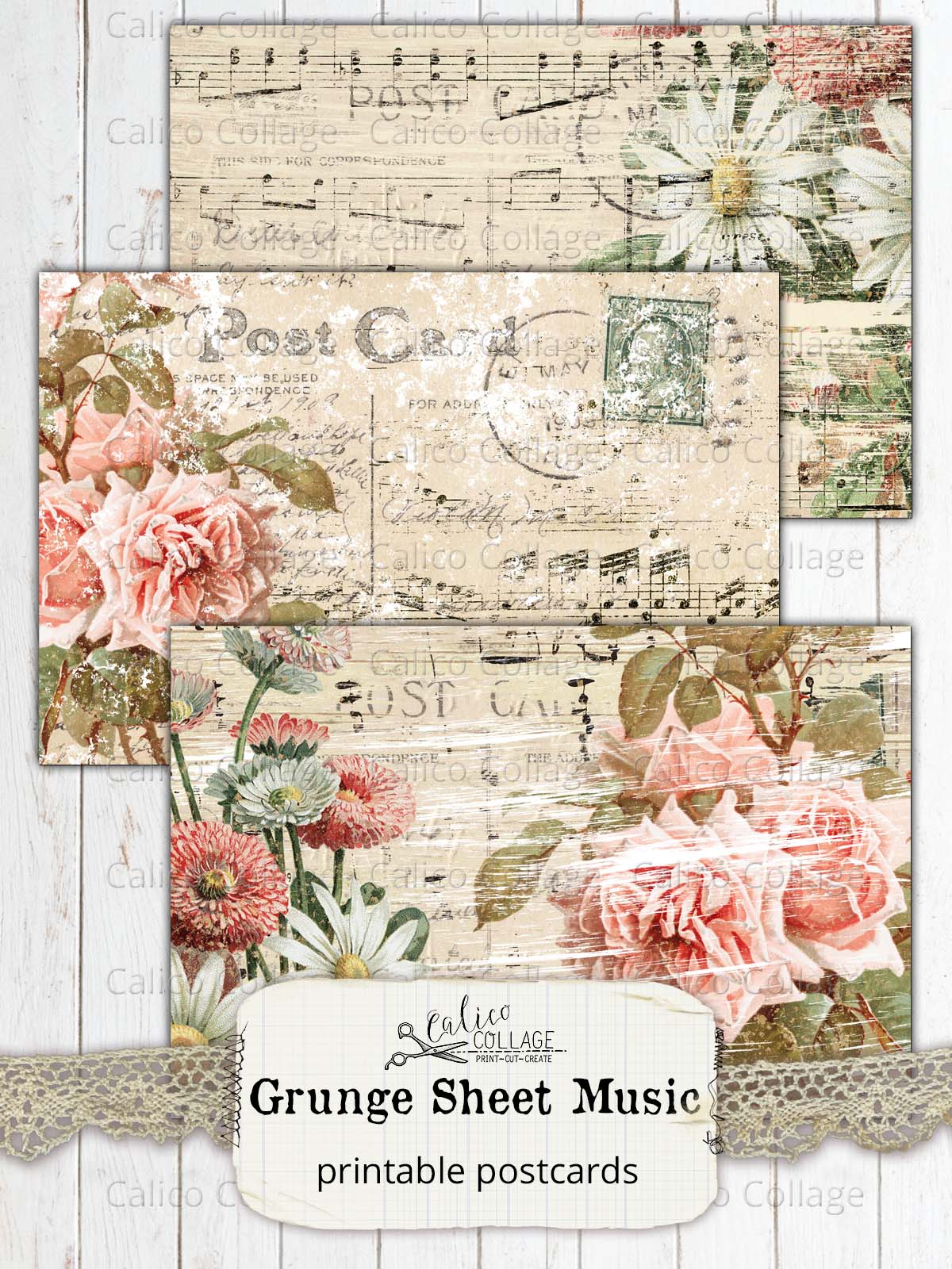 Grunge Sheet Music Postcards