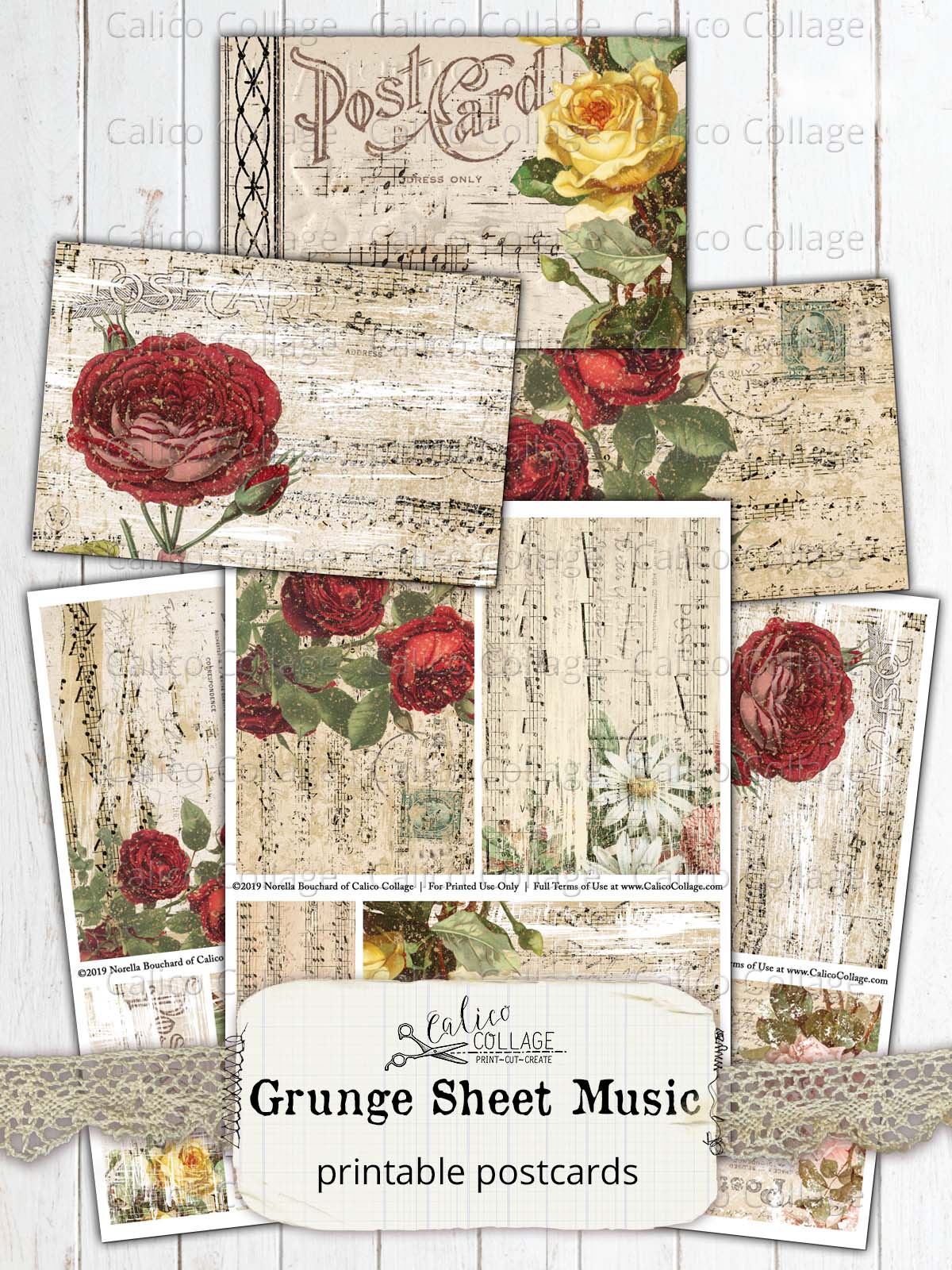 Grunge Sheet Music Postcards