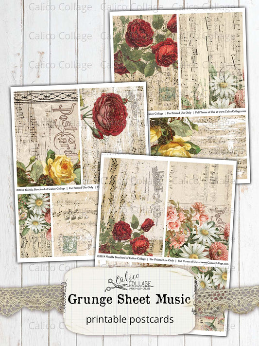 Grunge Sheet Music Postcards
