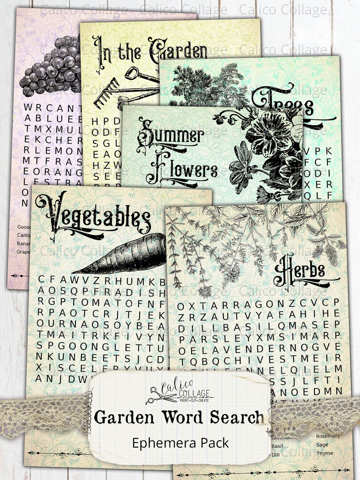 Garden Word Search Ephemera Cards