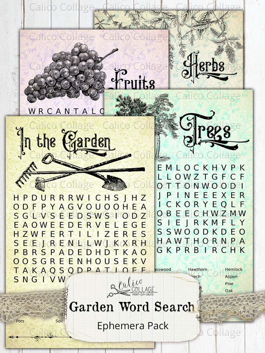 Garden Word Search Ephemera Cards
