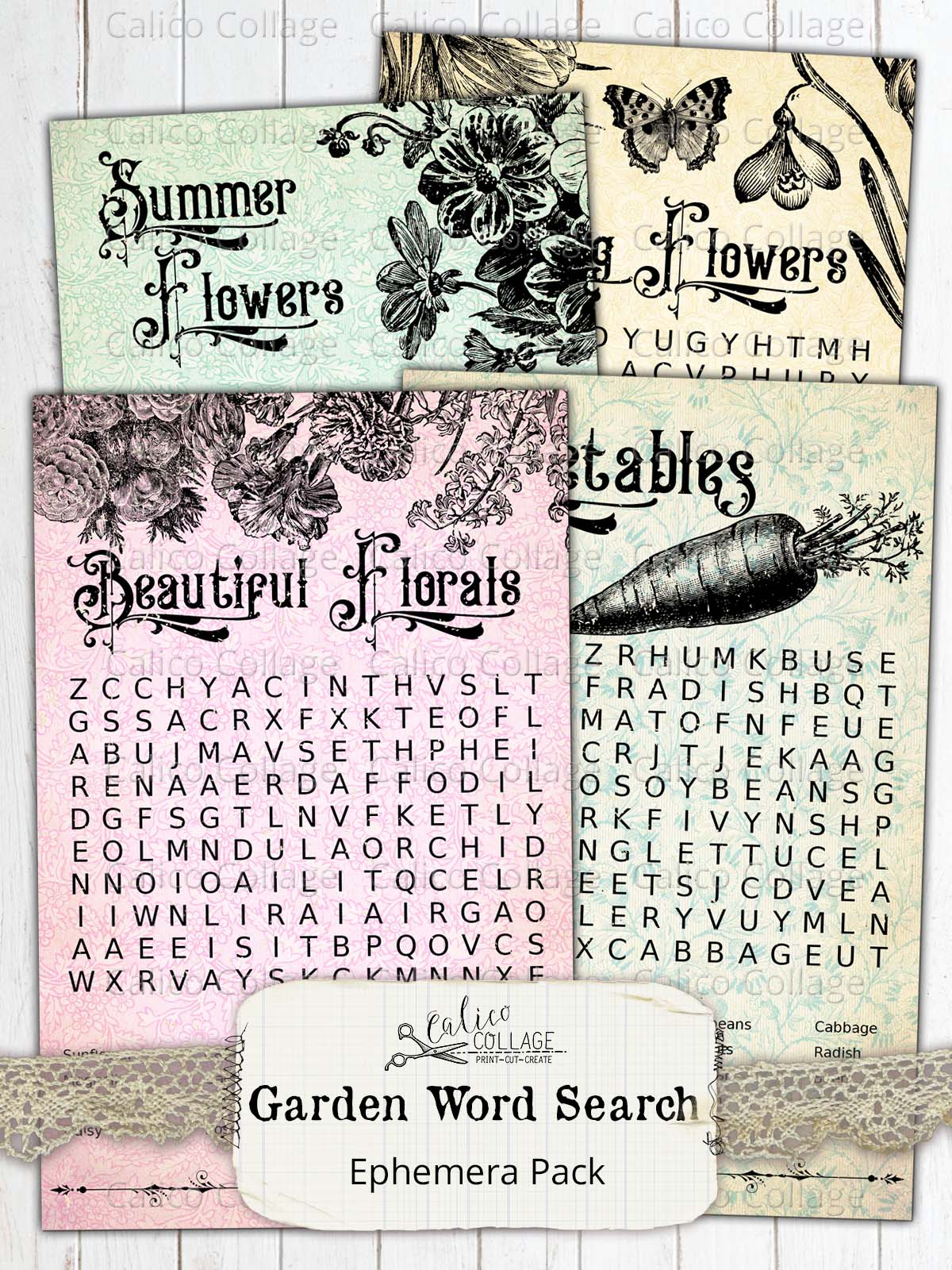 Garden Word Search Ephemera Cards