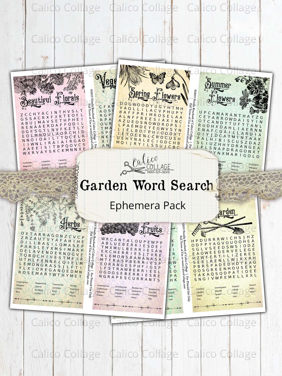 Garden Word Search Ephemera Cards