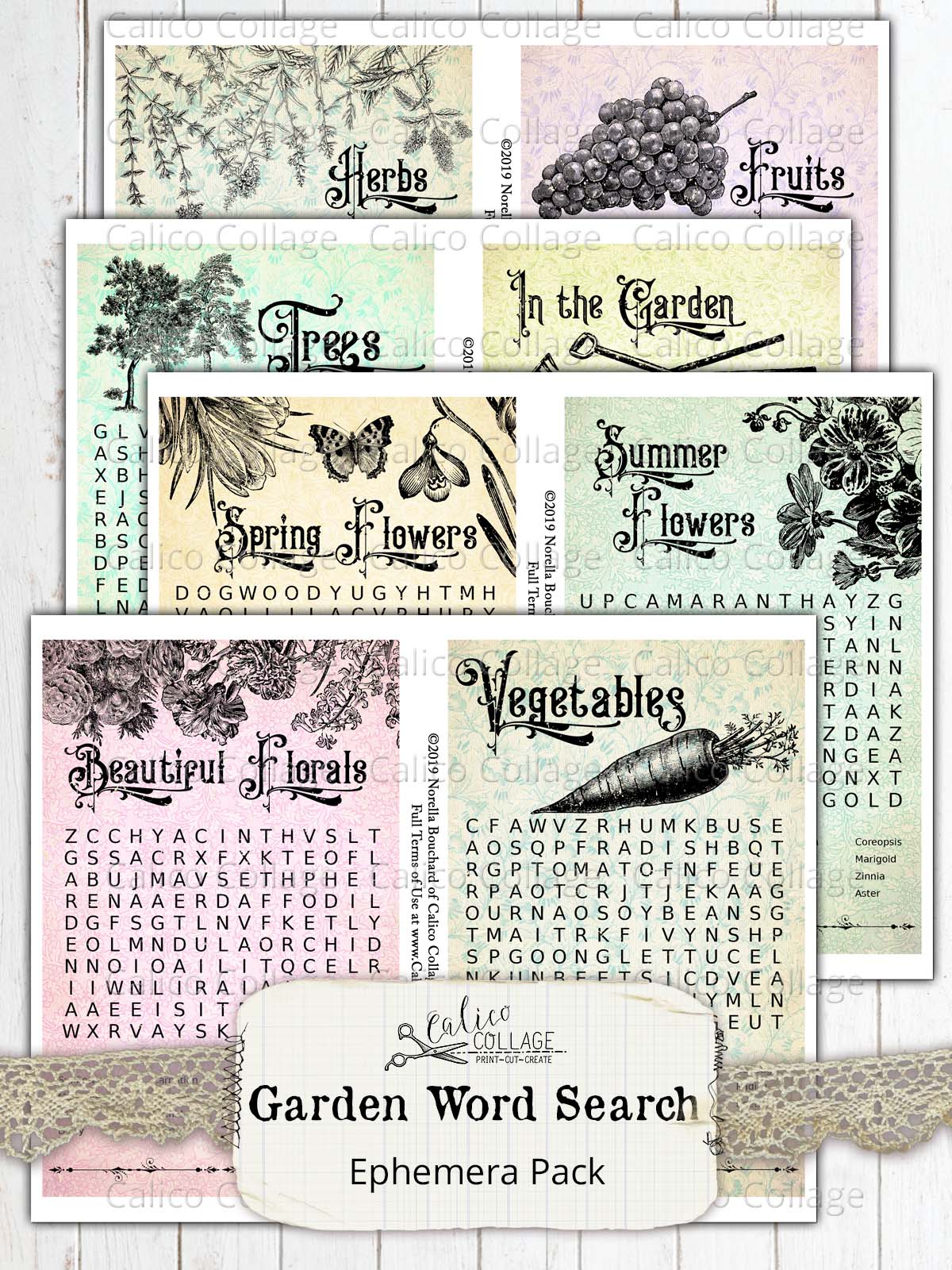 Garden Word Search Ephemera Cards