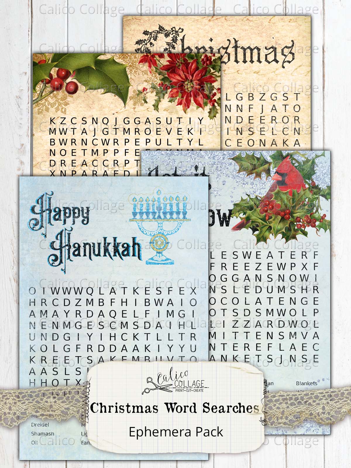 Holiday Word Search Ephemera Cards