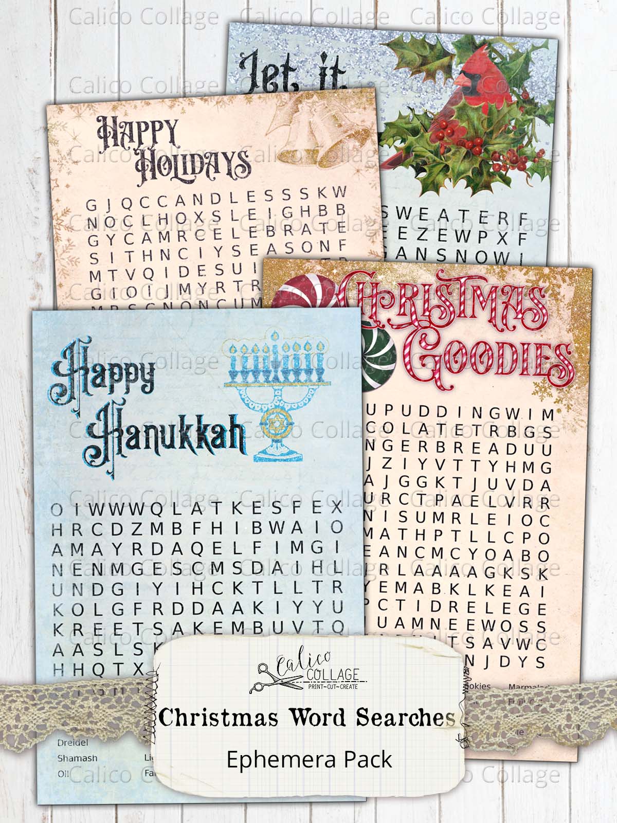 Holiday Word Search Ephemera Cards