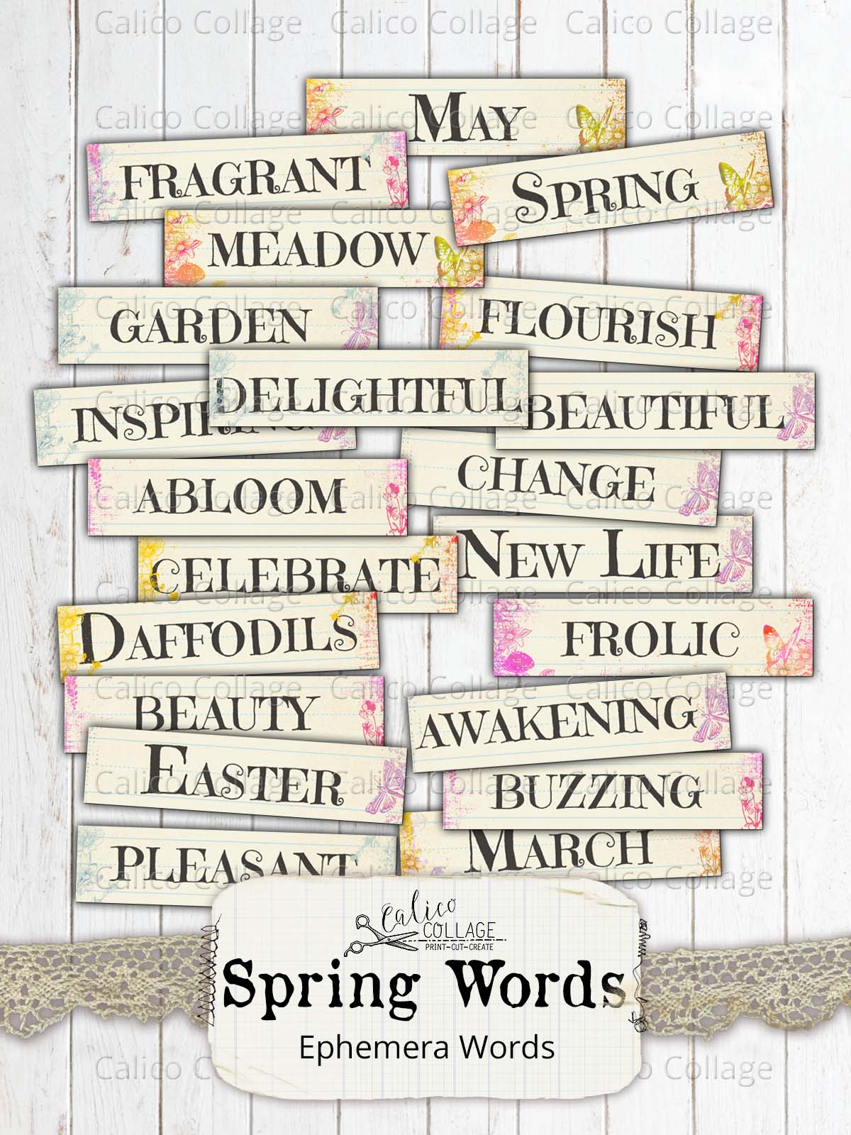 Spring Words Label Printable Small Spring Themed Words, Printable Ephemera – CalicoCollage