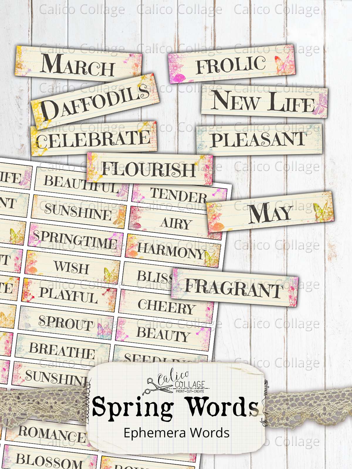 Printable Small Spring Themed Words, Printable Ephemera