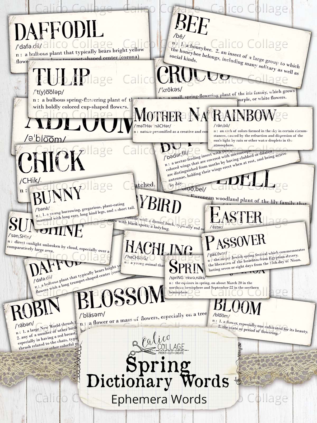 Spring Dictionary Words, Printable Ephemera Words