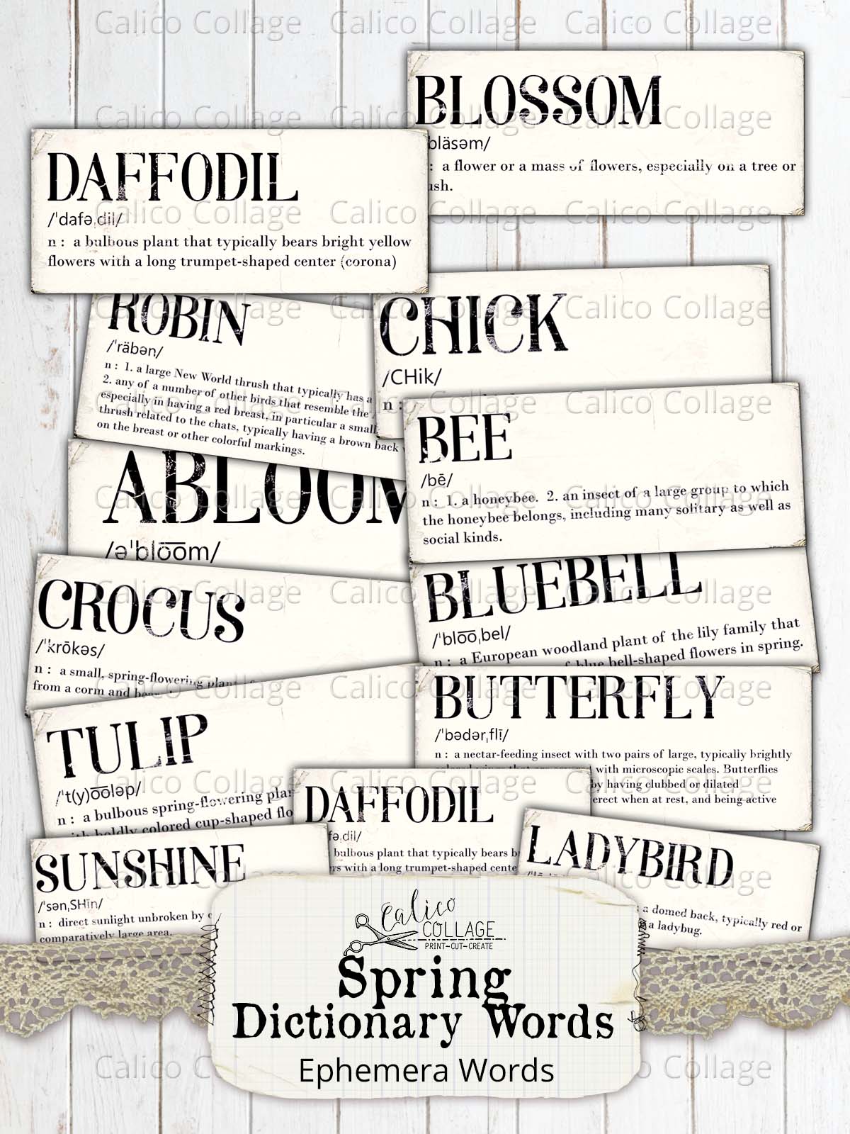 Spring Dictionary Words, Printable Ephemera Words – CalicoCollage