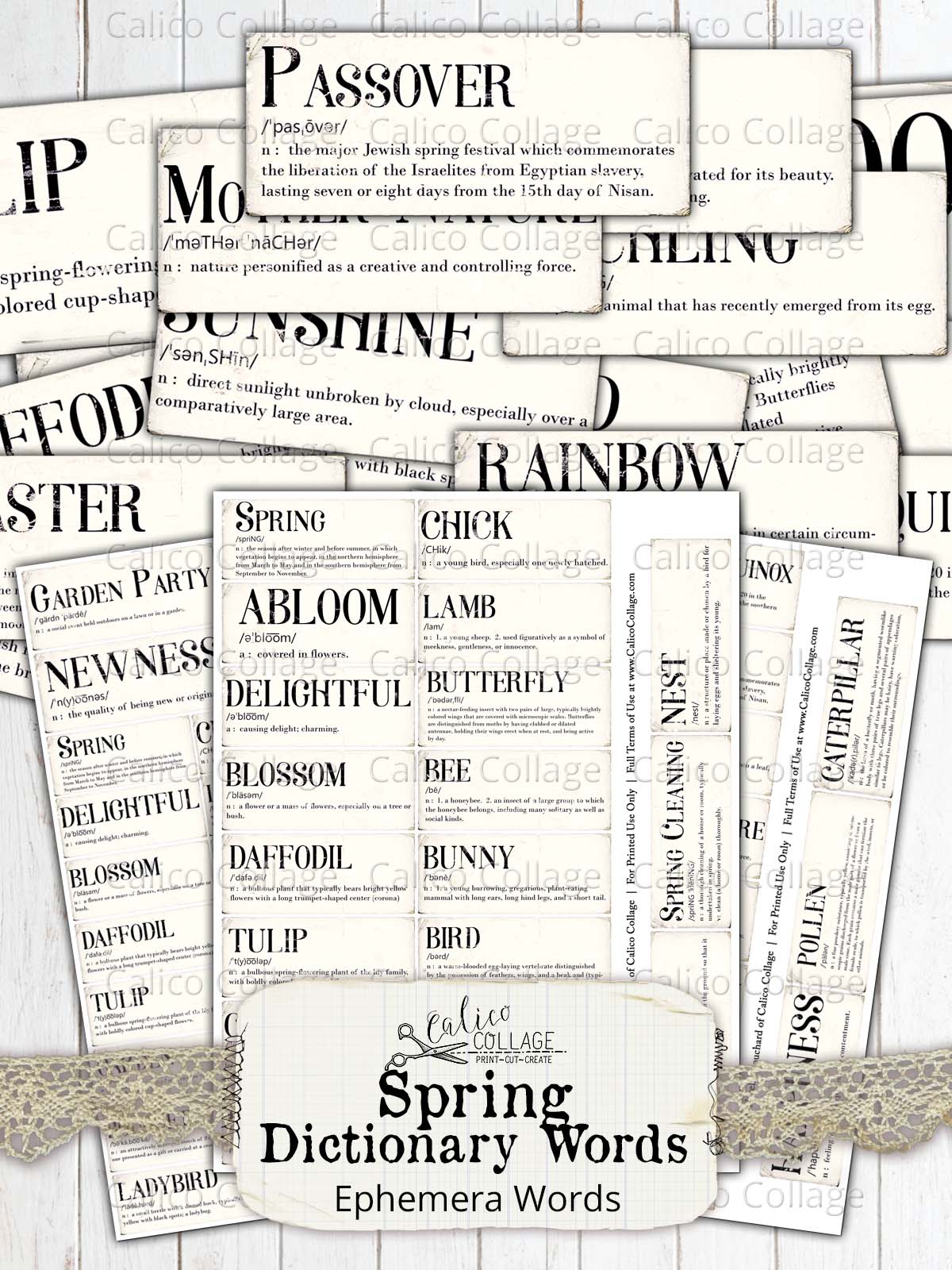 Spring Dictionary Words, Printable Ephemera Words