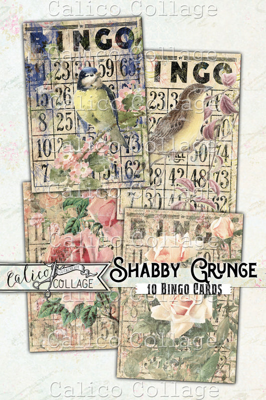 Printable Shabby Grunge Vintage Bingo Cards, Junk Journal Tags