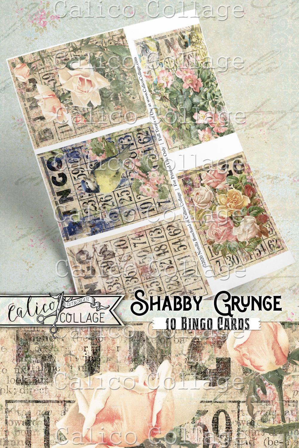 Printable Shabby Grunge Vintage Bingo Cards, Junk Journal Tags
