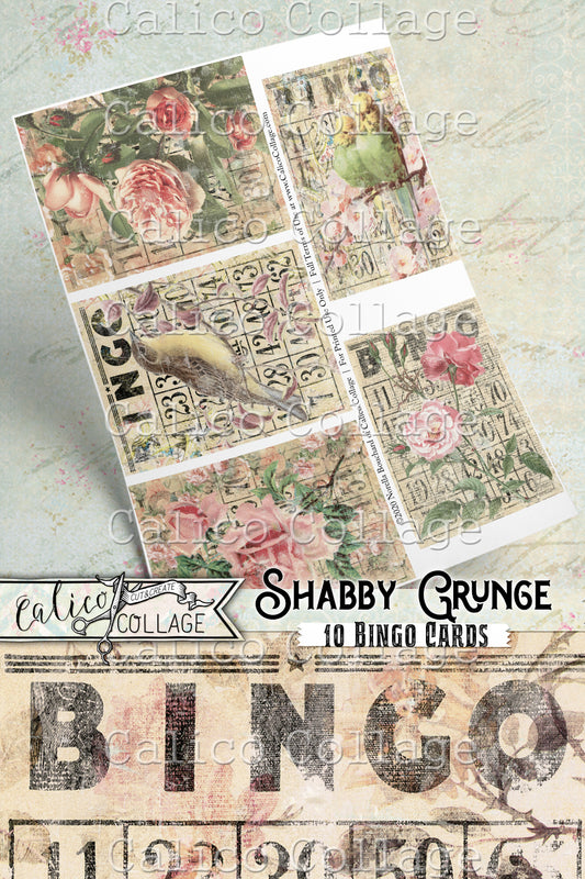 Printable Shabby Grunge Vintage Bingo Cards, Junk Journal Tags