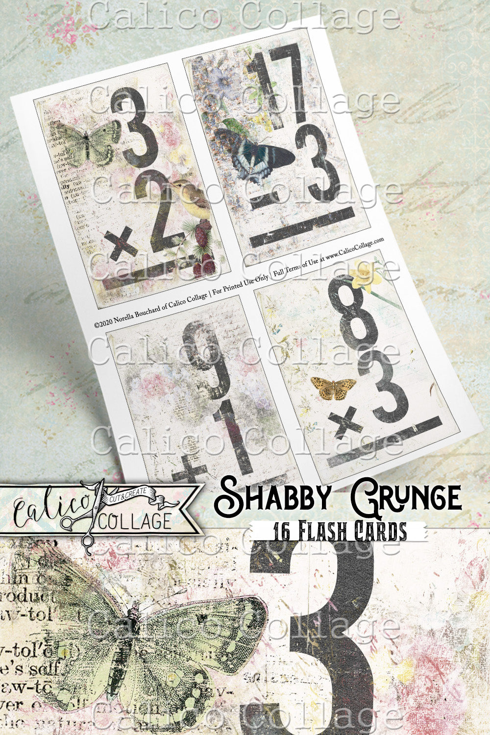 Printable Junk Journal Flashcards, Shabby Grunge