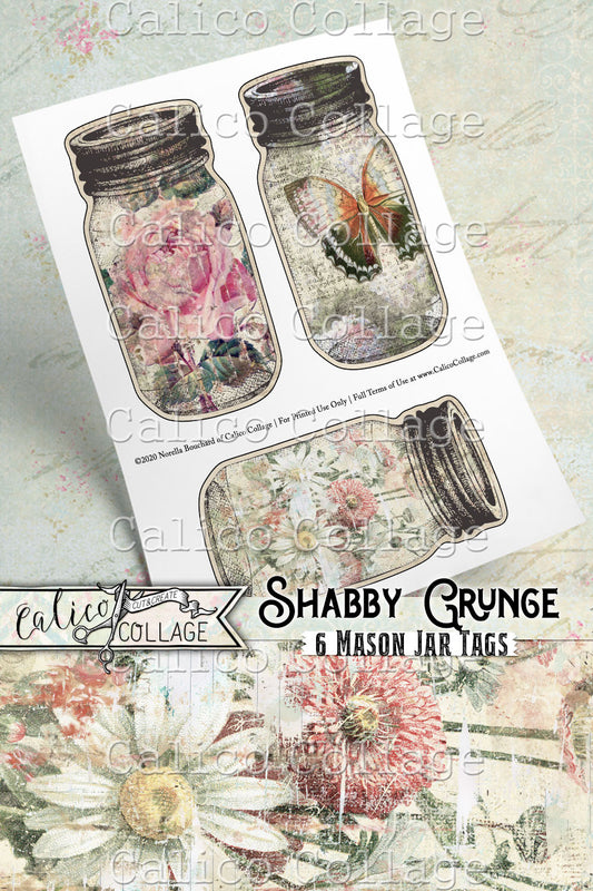 Printable Mason Jar Tags, Shabby Grunge