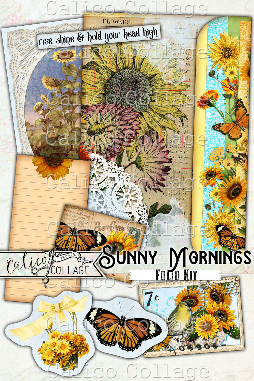 Sunny Mornings Junk Journal Folio, Sunflower Ephemera