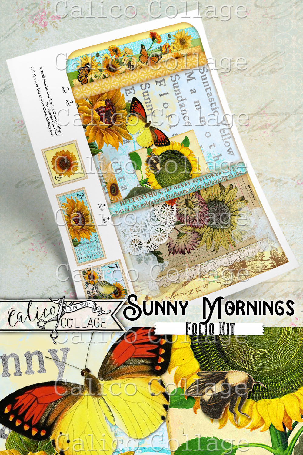 Sunny Mornings Junk Journal Folio, Sunflower Ephemera