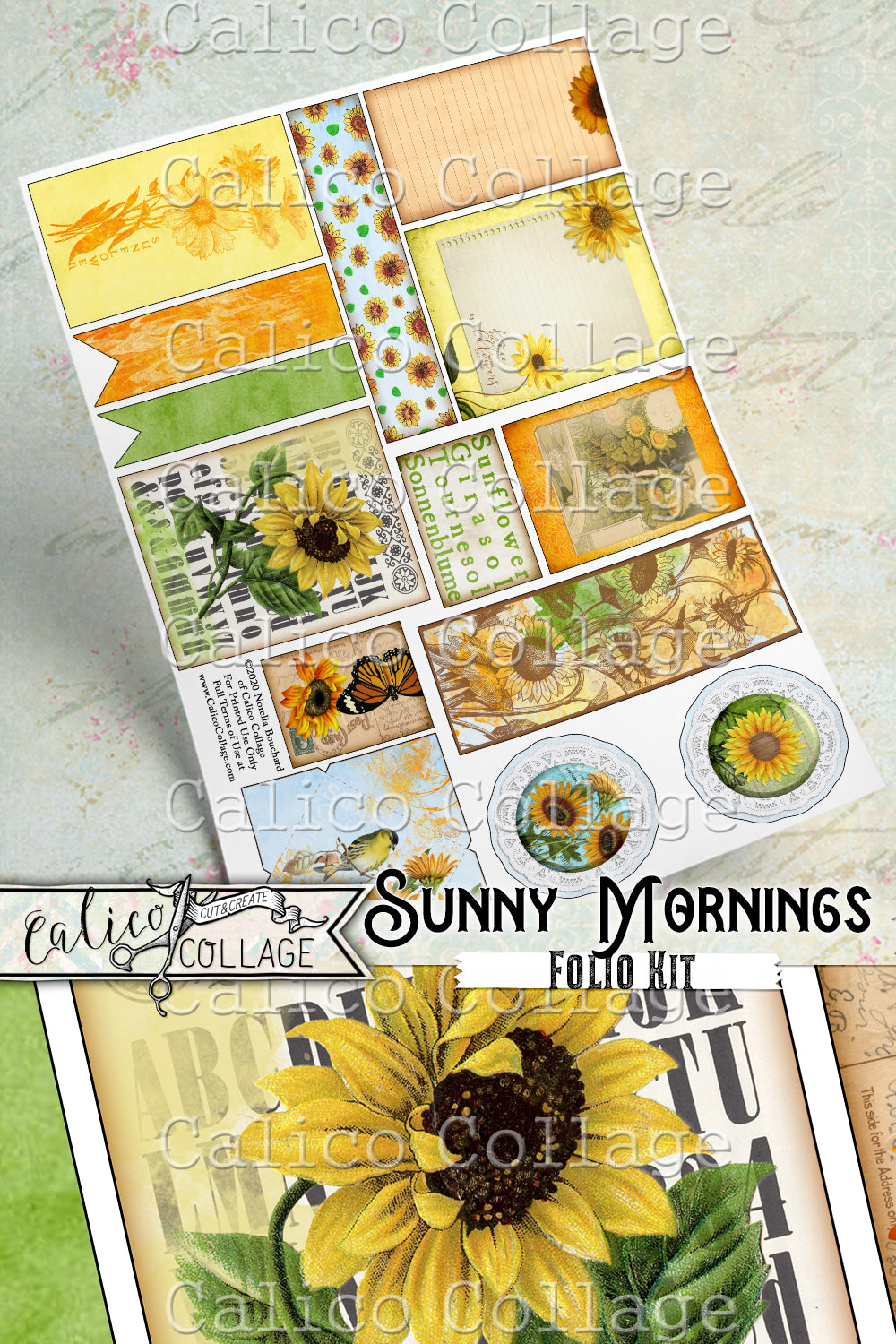 Sunny Mornings Junk Journal Folio, Sunflower Ephemera