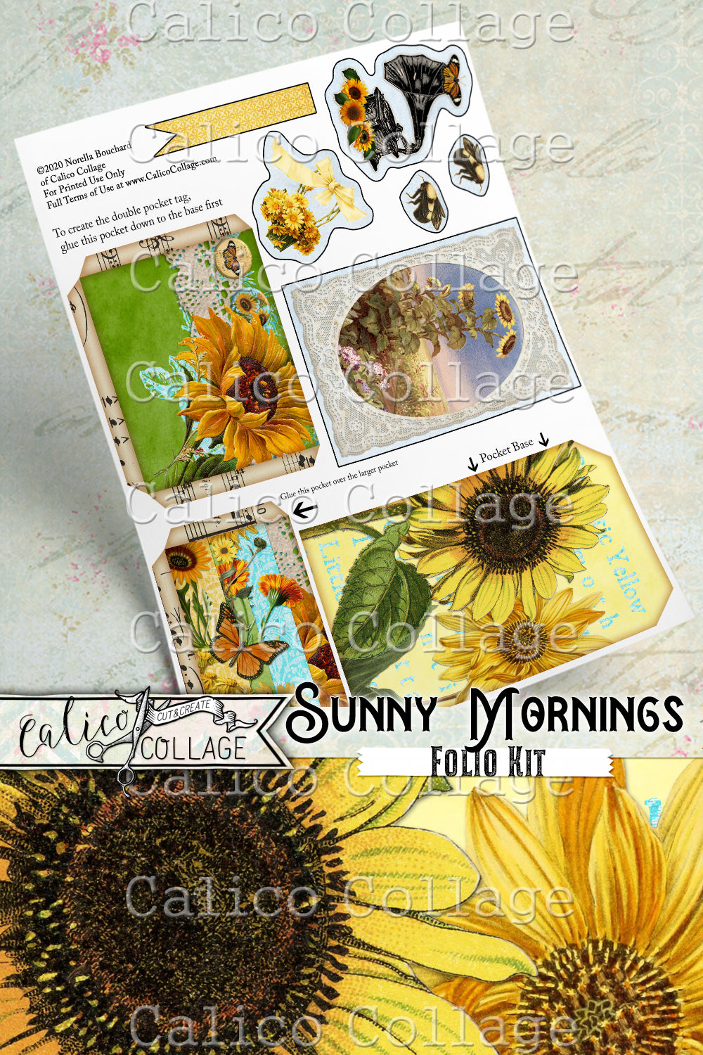 Sunny Mornings Junk Journal Folio, Sunflower Ephemera