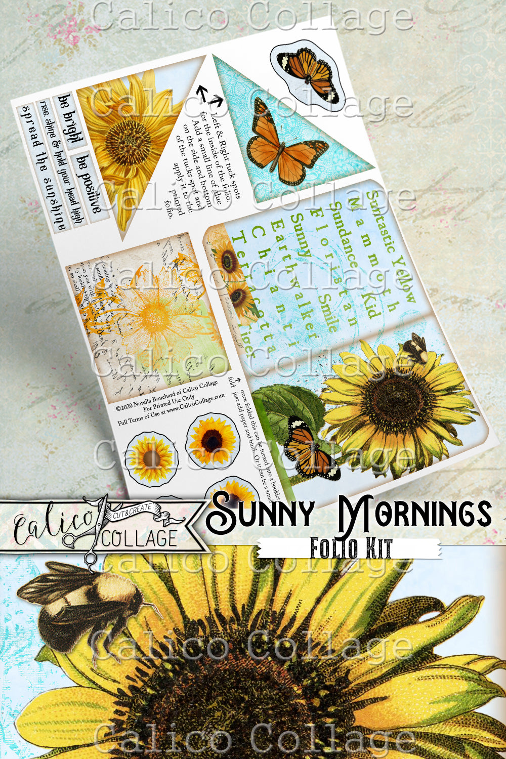 Sunny Mornings Junk Journal Folio, Sunflower Ephemera