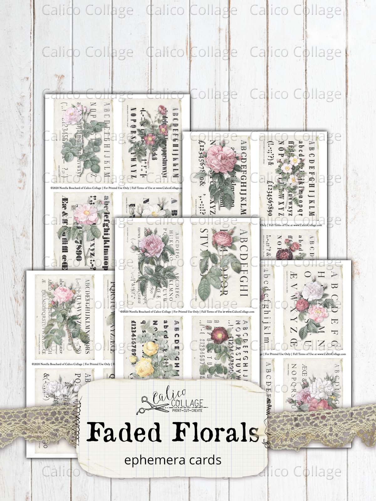 Faded Flowers Junk Journal Ephemera Journaling Cards