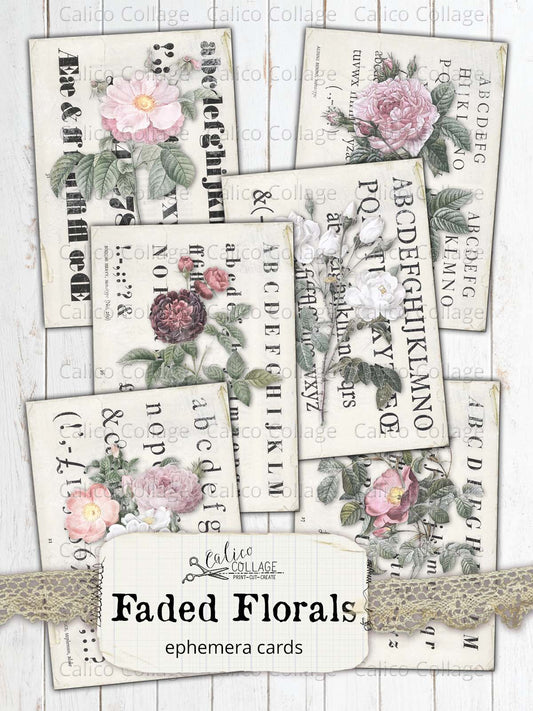 Faded Flowers Junk Journal Ephemera Journaling Cards