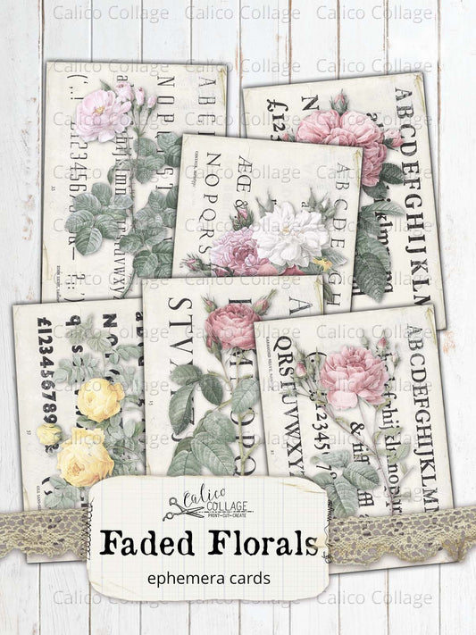 Faded Flowers Junk Journal Ephemera Journaling Cards