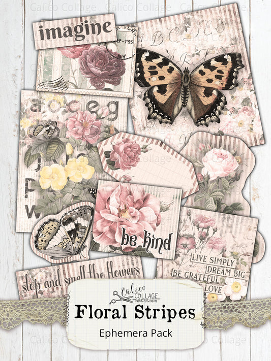 Floral Stripes Fussy Cut Ephemera Pack