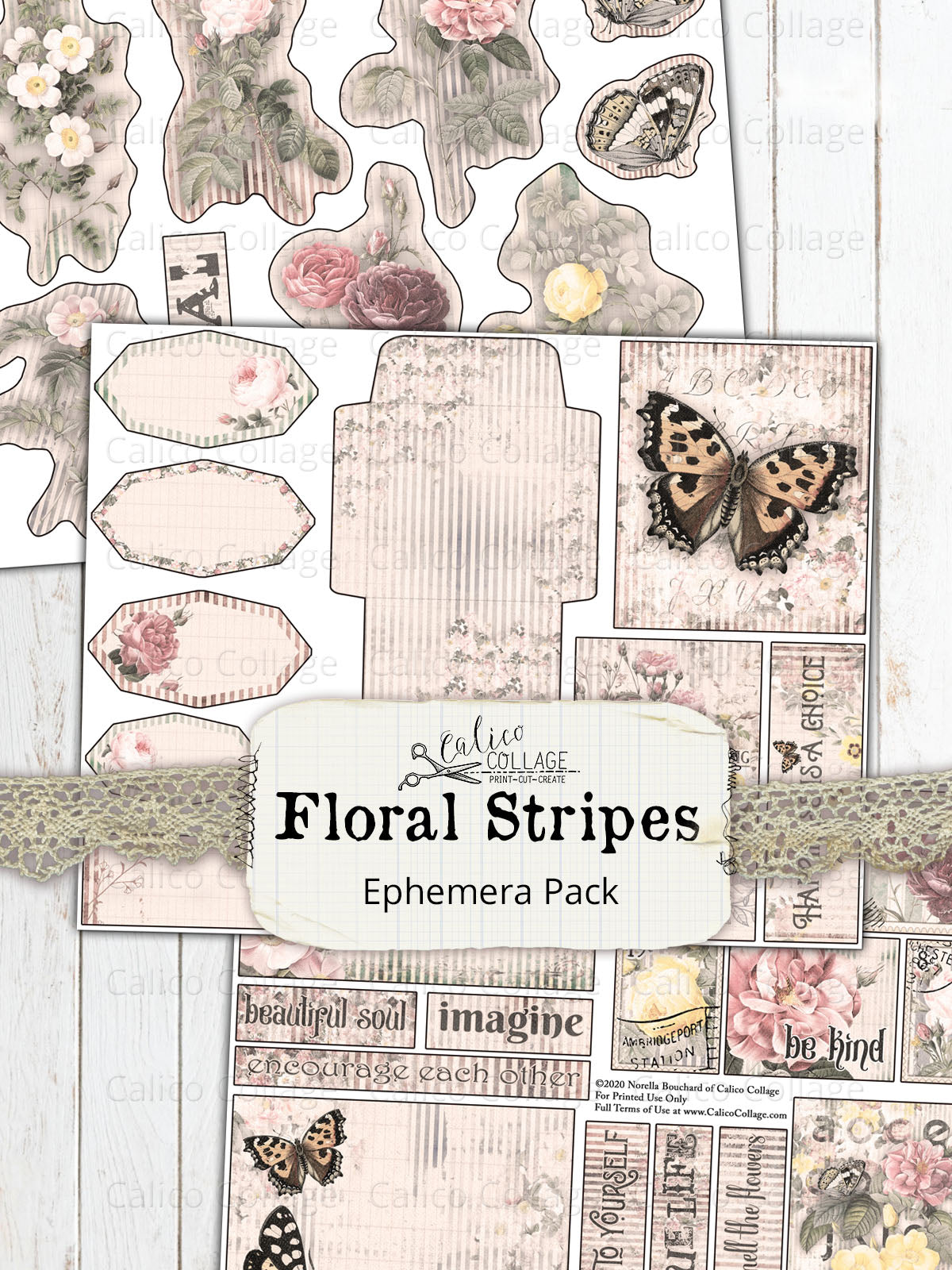 Floral Stripes Fussy Cut Ephemera Pack