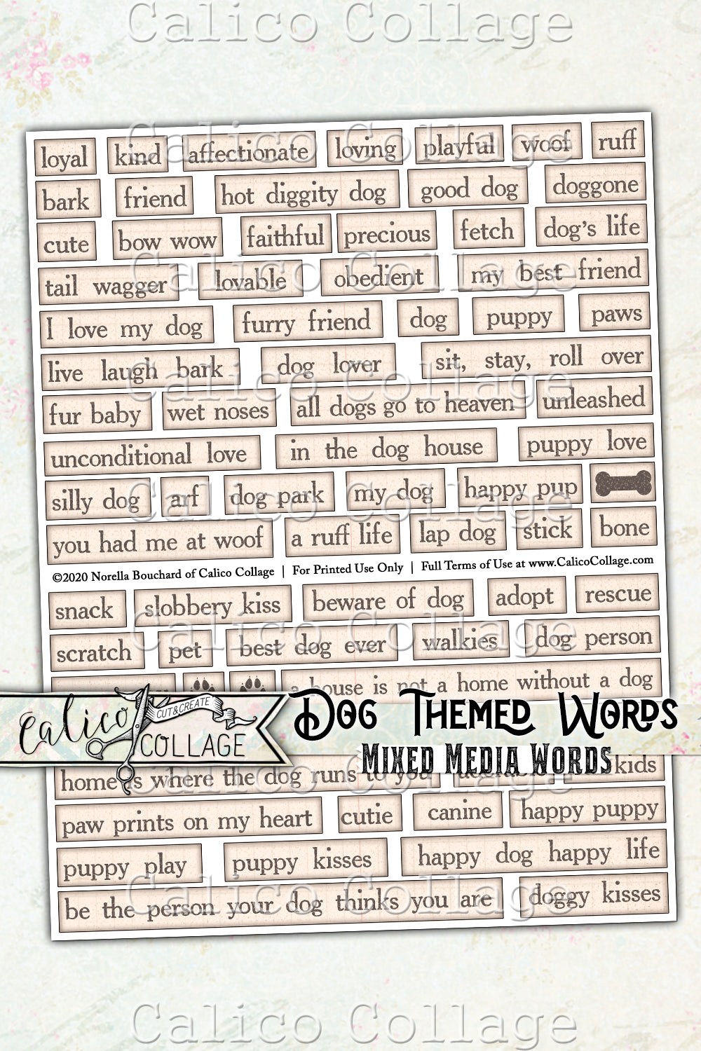 Dog Themed Printable Words