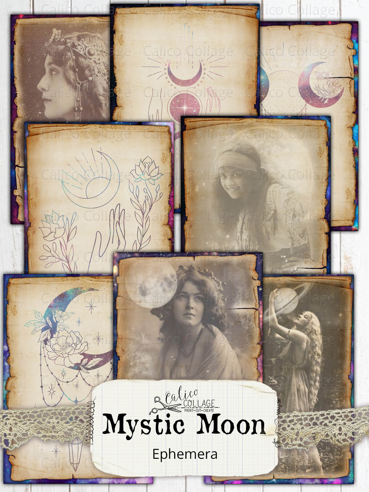 Mystic Moon Junk Journal Cards, Among the Stars