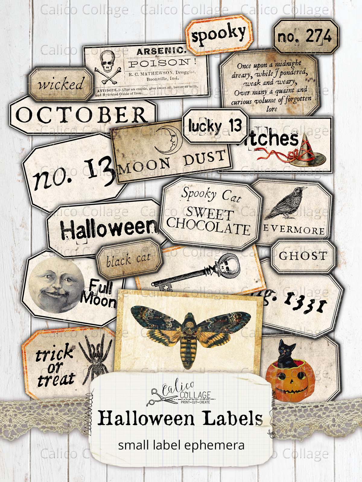 Printable Halloween Labels, Junk Journal Supplies